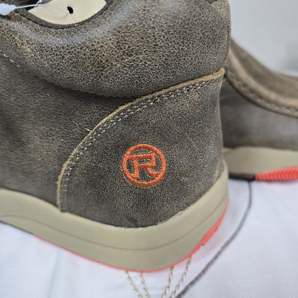 Roper Mens Tan/Brown Distressed Leather Shoe/Boot, Orange Accents, NWT, Size 8